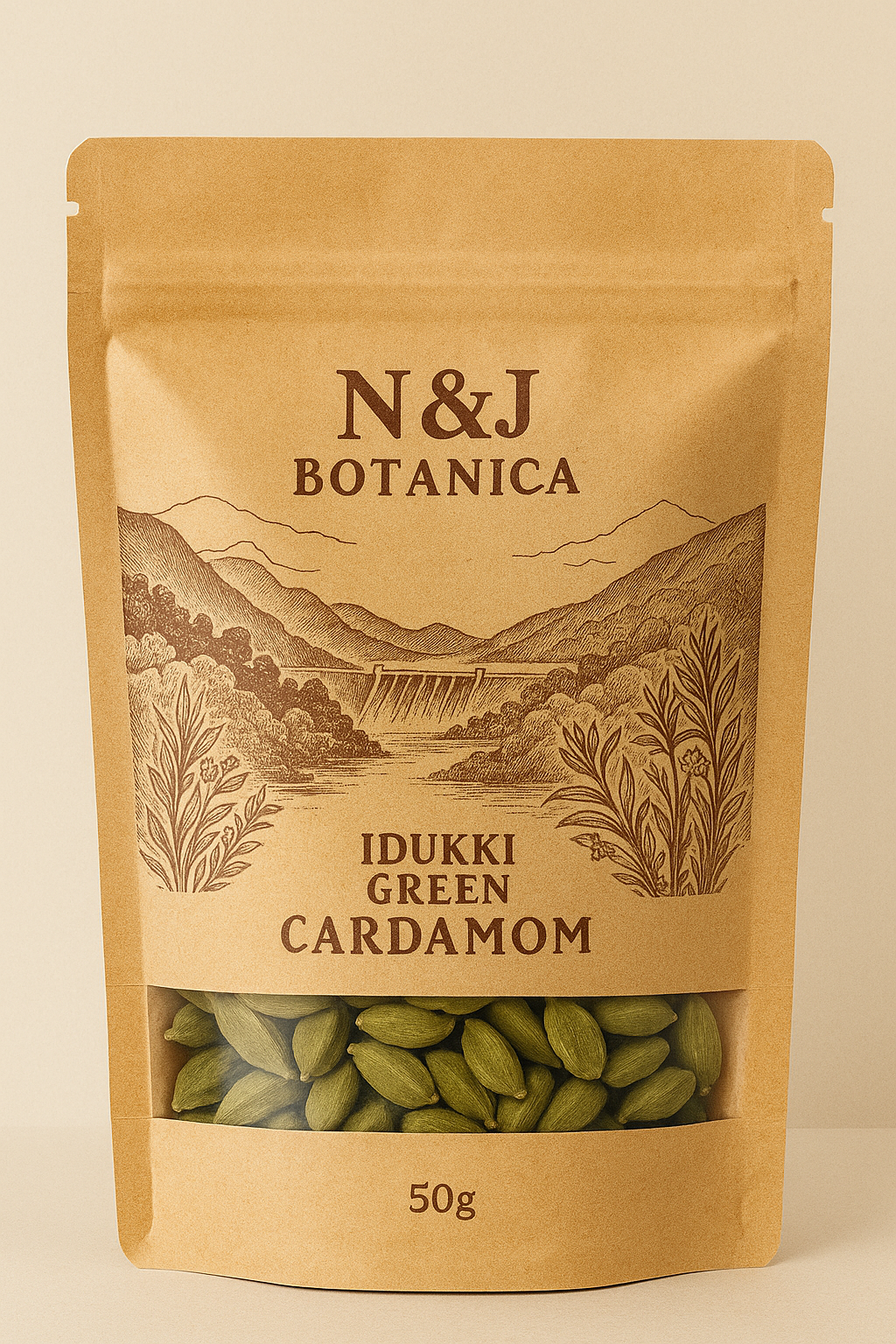 N&J Botanica Green Cardamom | Finest Idukki cardamom | Handpicked Elaichi for Tea, Biryani, Curries, Sweets, Desserts, Ayurvedic Drinks -50g